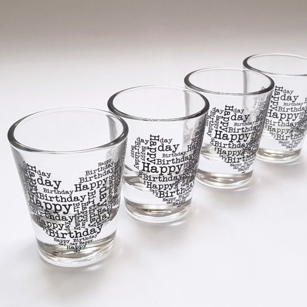 Happy Birthday Siyah Kalp 12'li Shot Bardağı