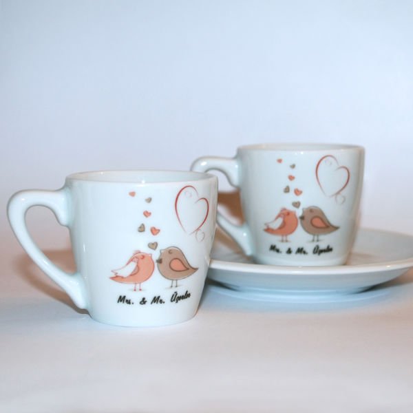 Kişiye Özel Kuşlu Mrs&Mr Kahve Fincanı